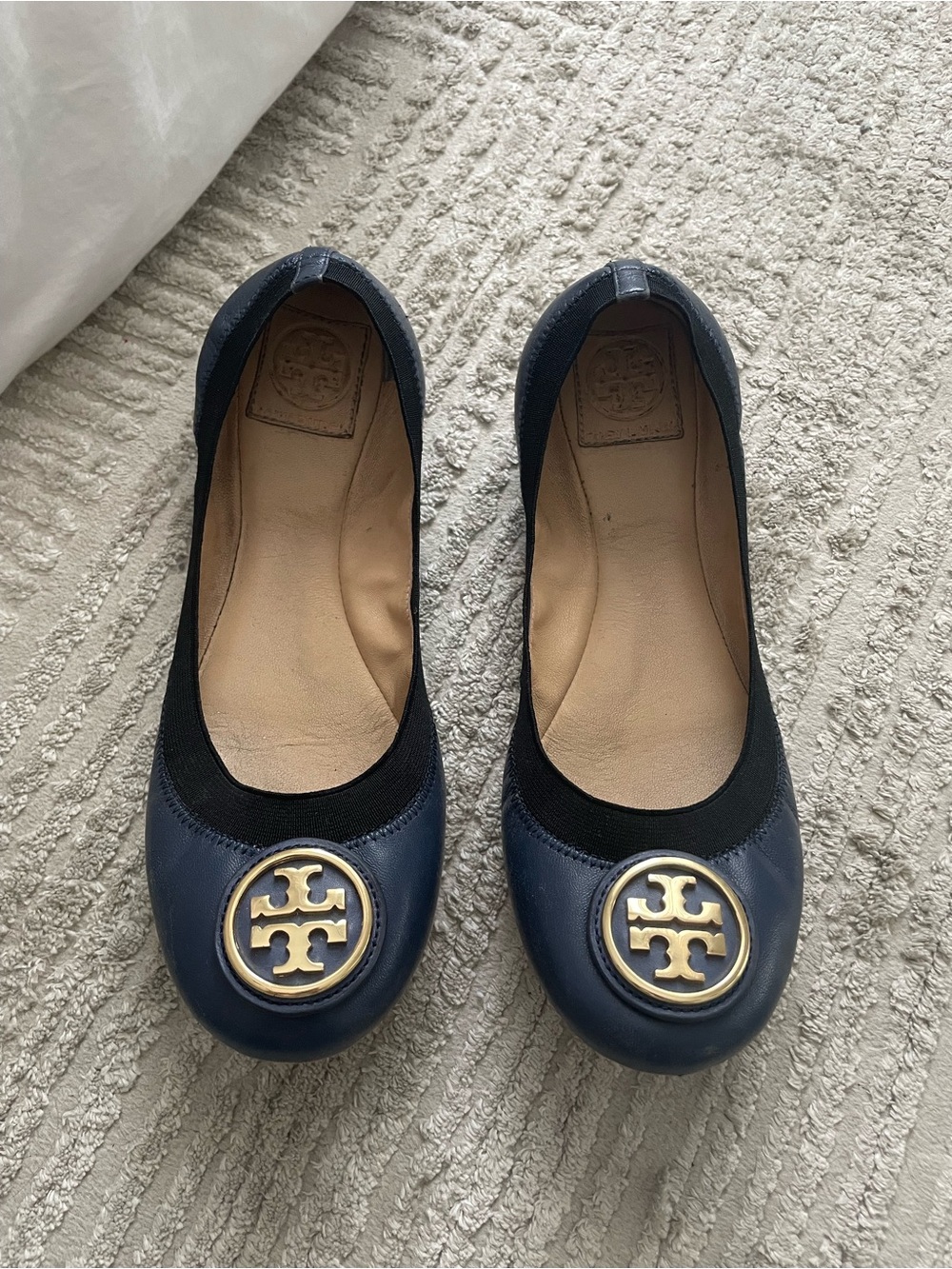 Tory Burch Navy Blue Ballet Flats w/ Gold Logo